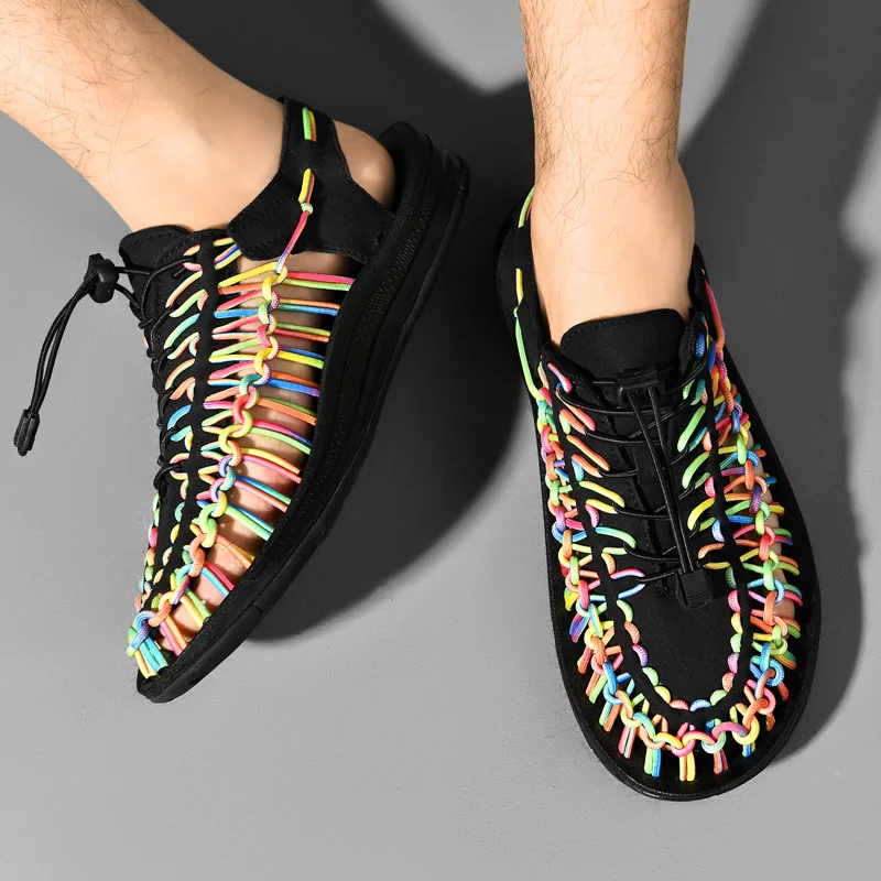 Summer Men Sandals Fashion Handmade Weaving Design Beach Sandals Breathable Casual Flat Sandals Outdoor Couples Sandals Size - Image 4