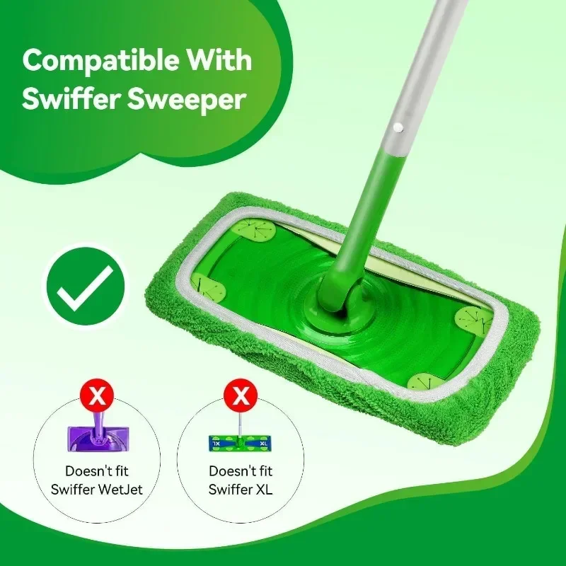 Sweeper Wet & Dry Cleaning Cloths Reusable Microfiber Mop Pads Green Furniture Flooring Mop Head Replacement Washable Rag Towel - Image 3
