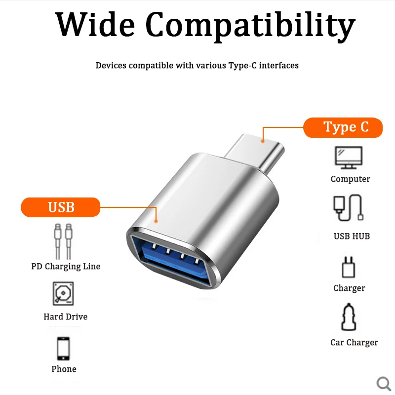Type C To USB 3.0 Adapter Metal Charging Stable Data Transmission File Reading Light for Iphone Macbook Xiaomi Samsung Connector - Image 6