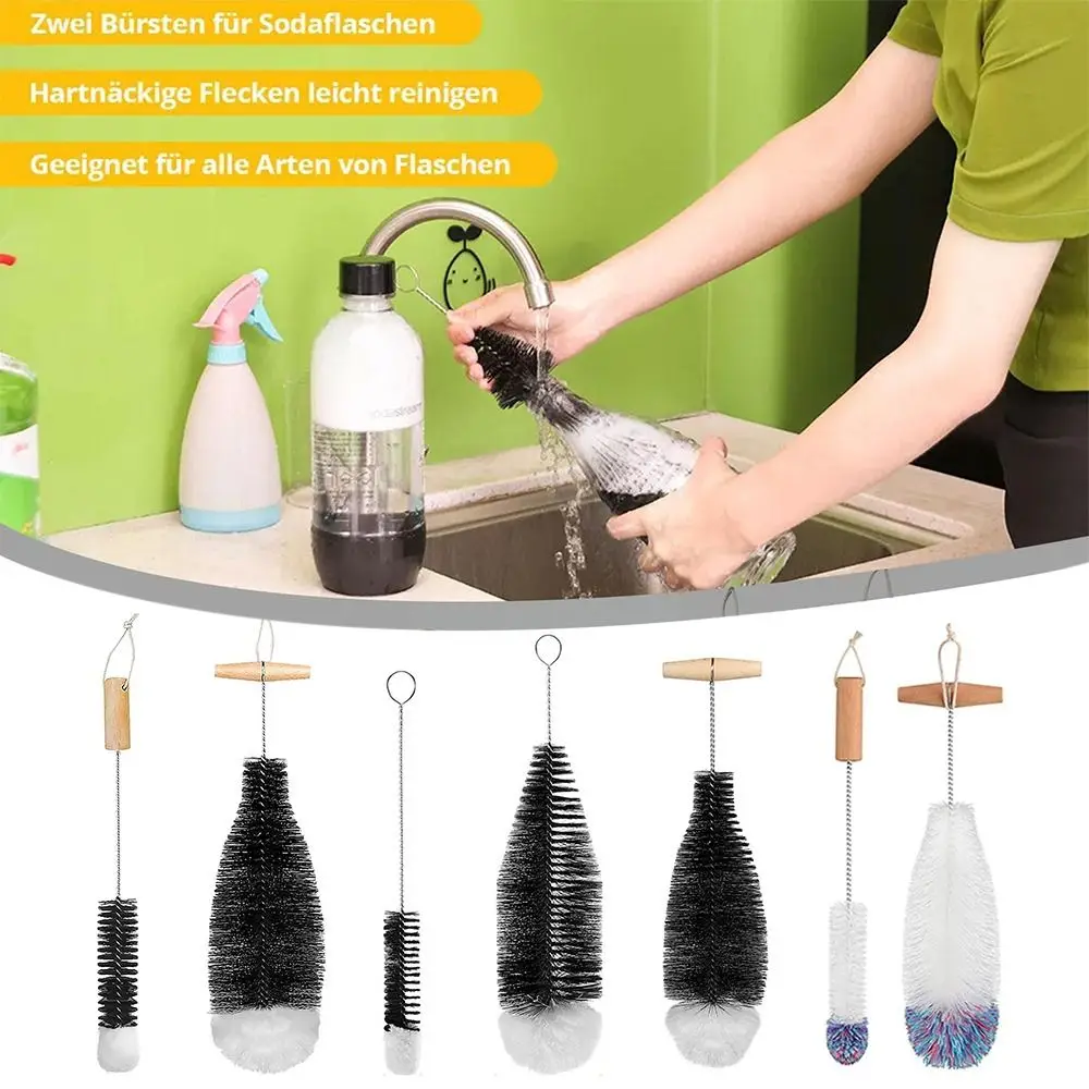 Drink Wineglass Bottle Cup Cleaning Soda Stream Bottle Brush With Beechwood Handle Glassware Jars Cleaner Kitchen Cleaning Tool - Image 2