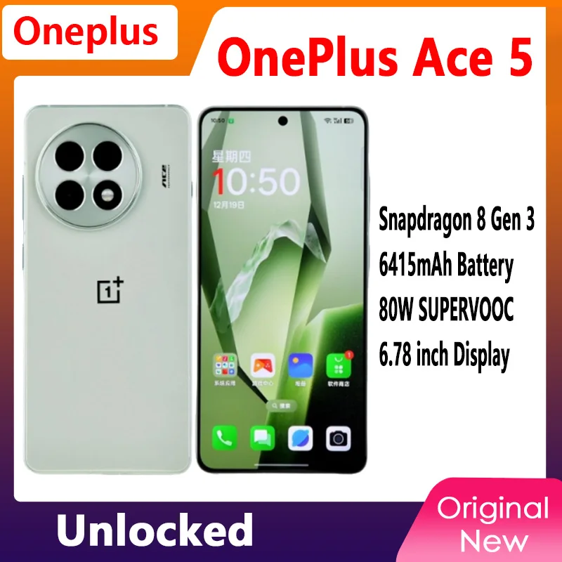 New OnePlus ACE 5 5G Smart Phone Unlocked Snapdragon 8 Gen 3 6.78'' AMOLED Display Screen 80W SUPERVOOC Charge 6415mAh Battery