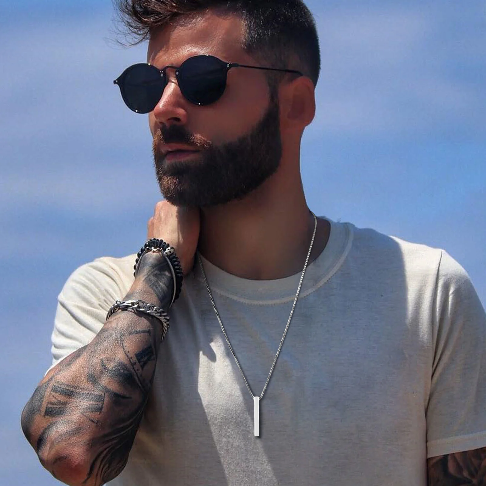 Vnox 5mm Pillar Necklace for Men Women, Stainless Steel 3D Bar Pendant, Minimalist Simple Casual Unisex Neck Collar - Image 3