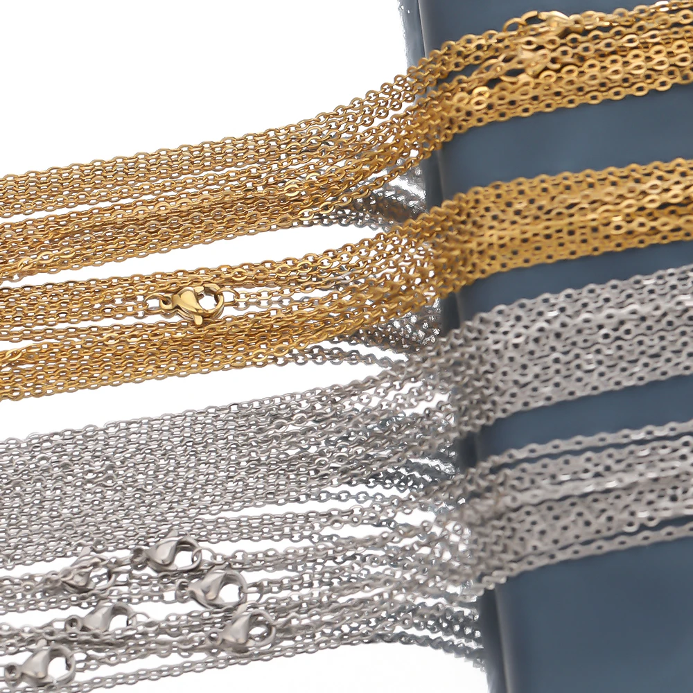 10pcs 50cm 2mm Gold Color Stainless Steel Link Chains Necklaces Fashion Jewelry Cuban Chains Wholesale Chain DIY Crafts Supplies - Image 5