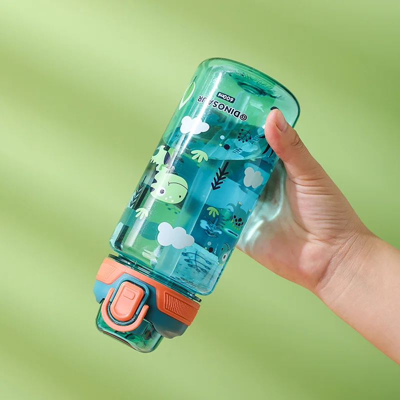 600ml Cartoon Animal Water Bottle Portable Safety Lock Cute Straw Cup Kids Leak-proof Drinking Jug For Outdoor Camping Travel - Image 5