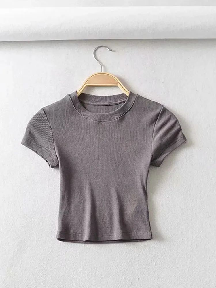 Summer Sexy Women O-neck Short-sleeve T-shirt Slim Elastic Skinny Crop Tops - Image 4