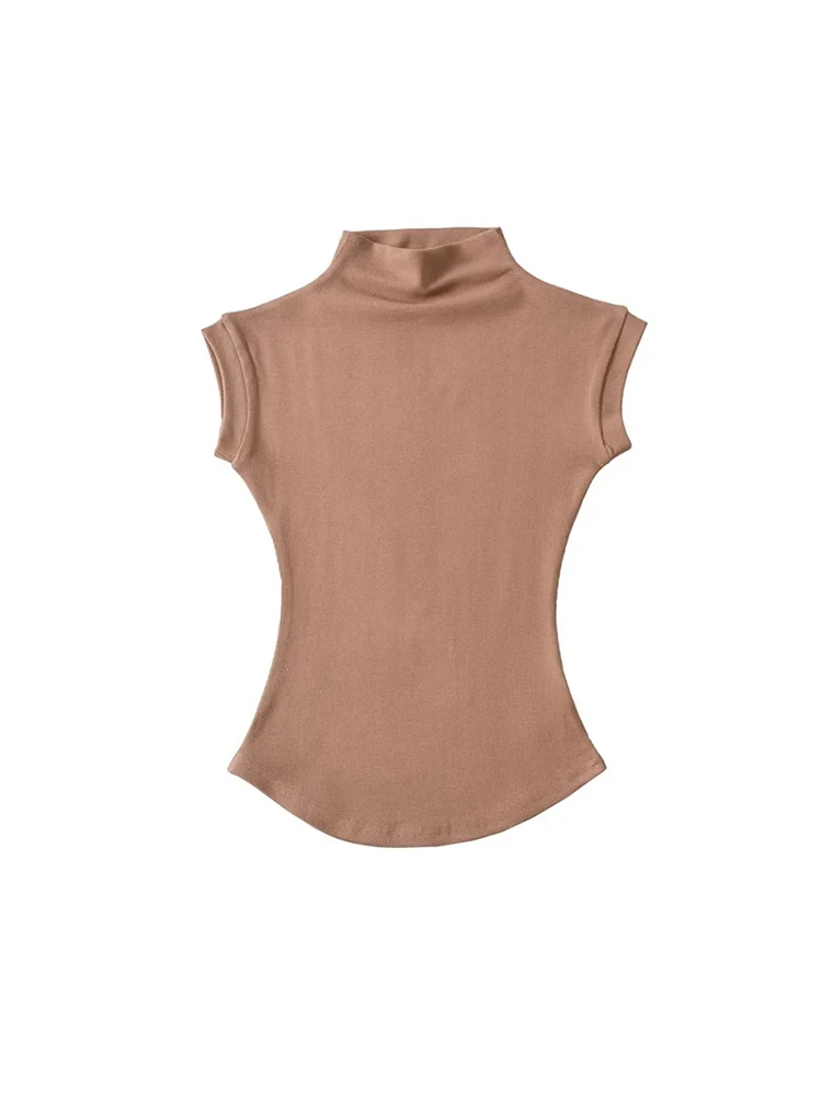 Women Summer Sexy Turtleneck Sleeveless T-Shirts Tops Solid Slim Fit Pullovers Causal Tees Shirts Female Streetwear Basics Tees - Image 4