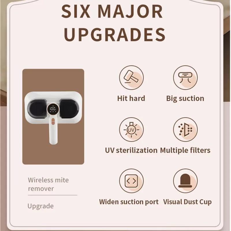 2025 Double Cup Wireless Mite Remover Mite Removal Tool Bed Mounted Household Vacuum Cleaner Tapping Sterilizing To Remove Mites - Image 6