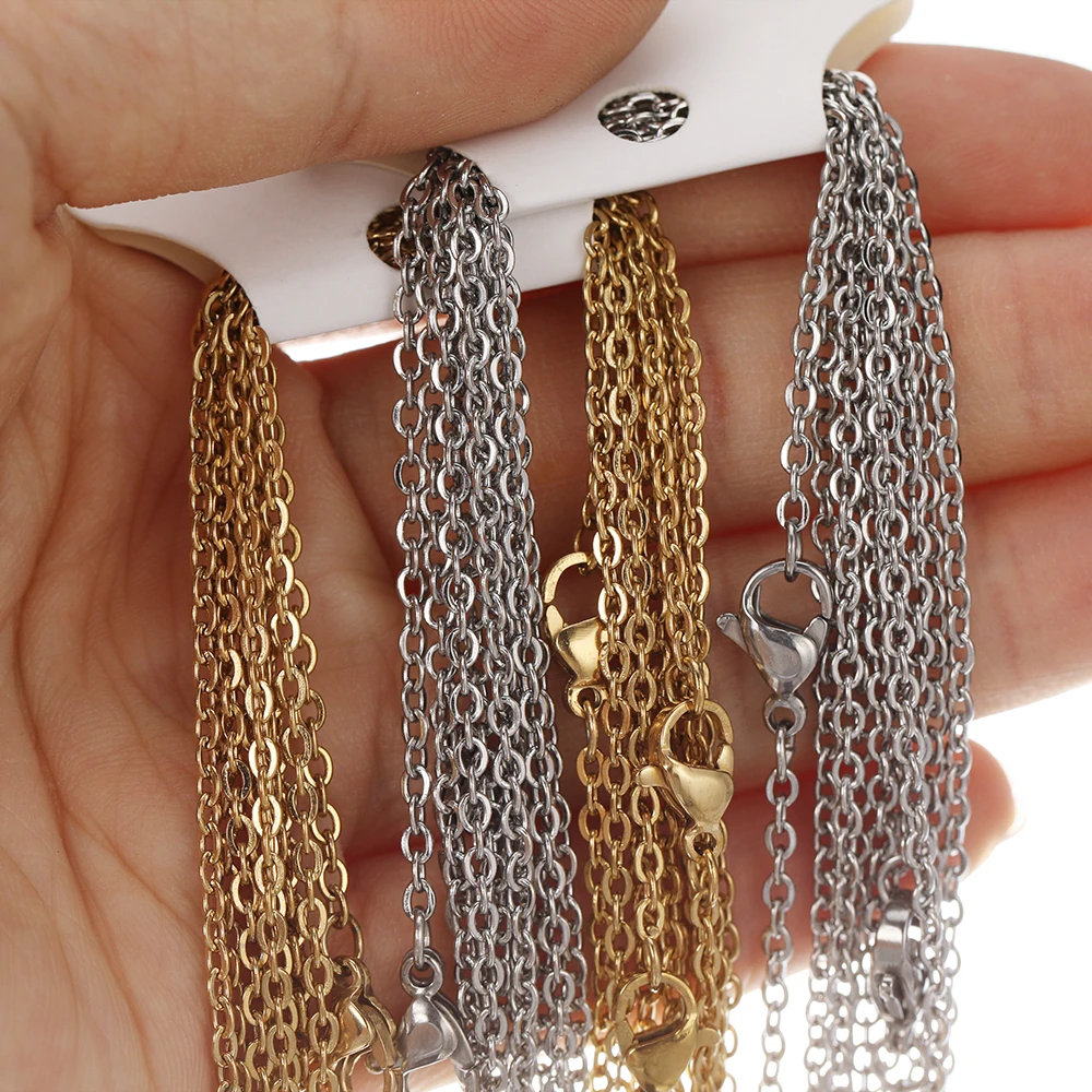 10pcs 50cm 2mm Gold Color Stainless Steel Link Chains Necklaces Fashion Jewelry Cuban Chains Wholesale Chain DIY Crafts Supplies - Image 6