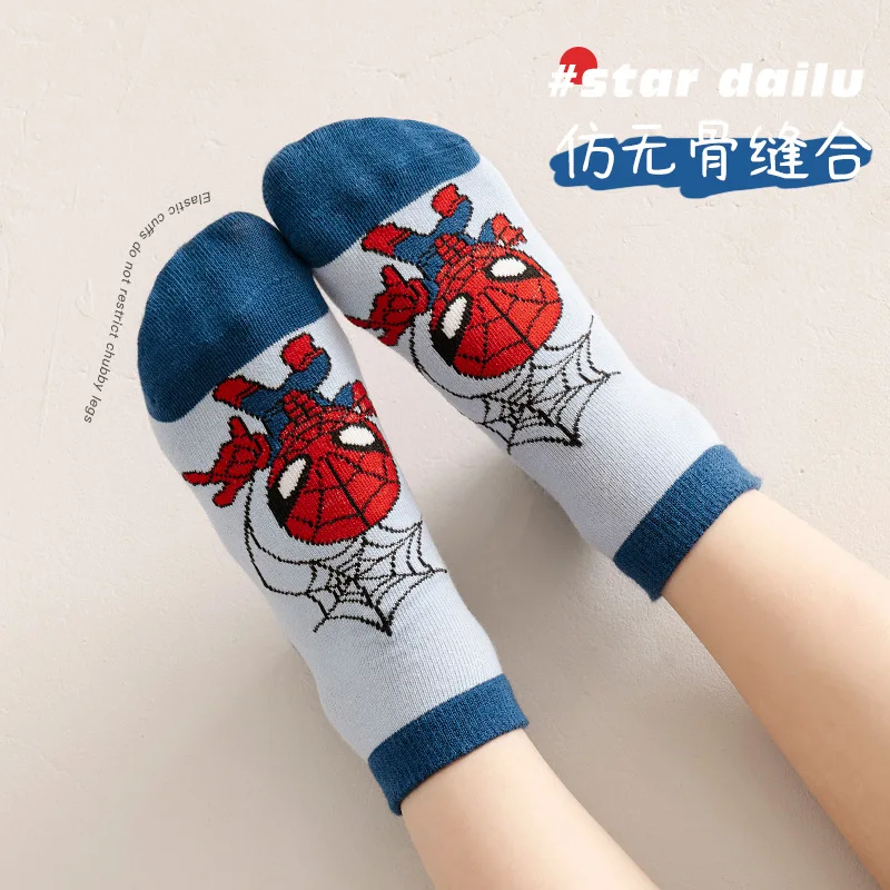 5 Pairs Spiderman Cotton Children's Socks iron Man Hulk Thor Anime kids Boys Short Socks Cartoon Baby Spring Summer Sock Y - Image 2