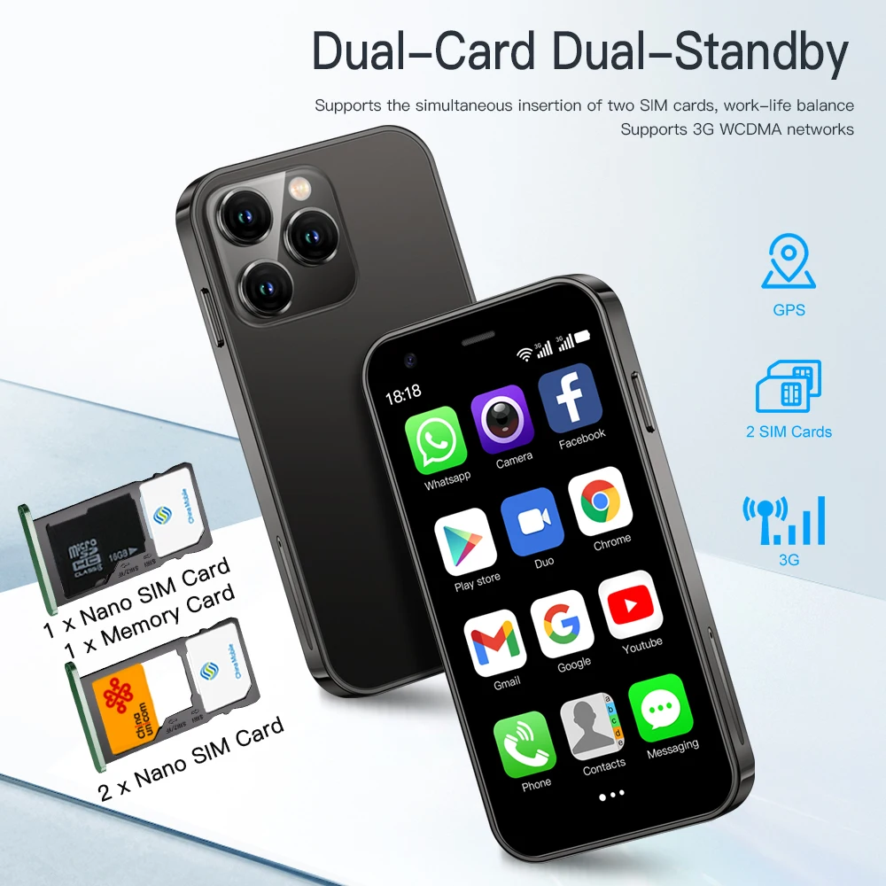 SERVO 15SE Mini Smartphone 3G WCDMA Android System WiFi Hotspot Play Store 3.0" Display Small Palm Smart Phones Dual SIM Standby - Image 4