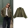 RAFZNB Women’s Bomber Jackets Coats Fashion Turn-down Collar Long Sleeve Loose Coats Vintage Female Outerwear Chic Tops