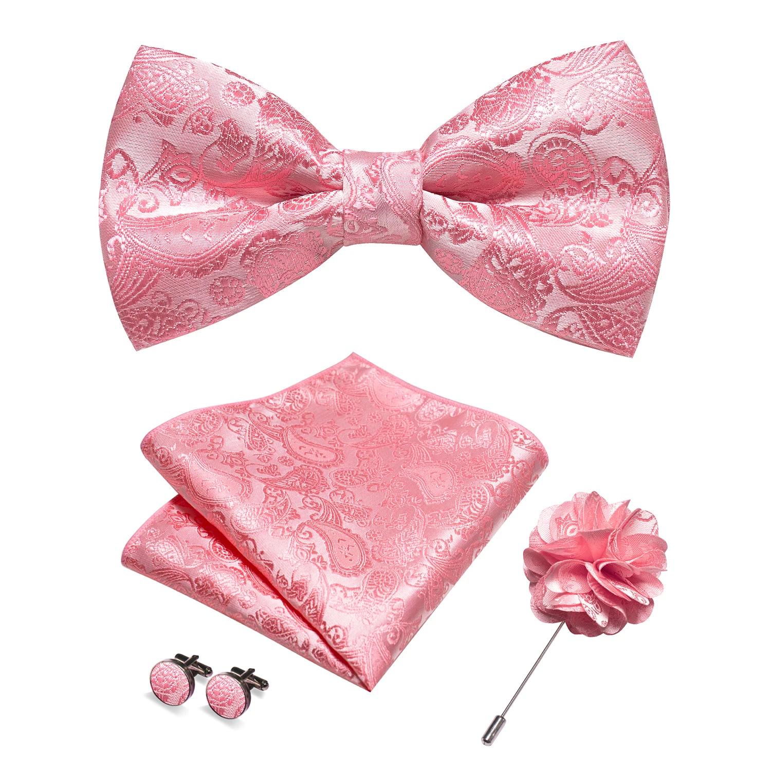 Champagne Silk Jacquard Paisley Mens Bow Tie Brooch Hanky Cufflinks Set Pre-tied Butterfly Knot Bowtie for Male Wedding Business - Image 4