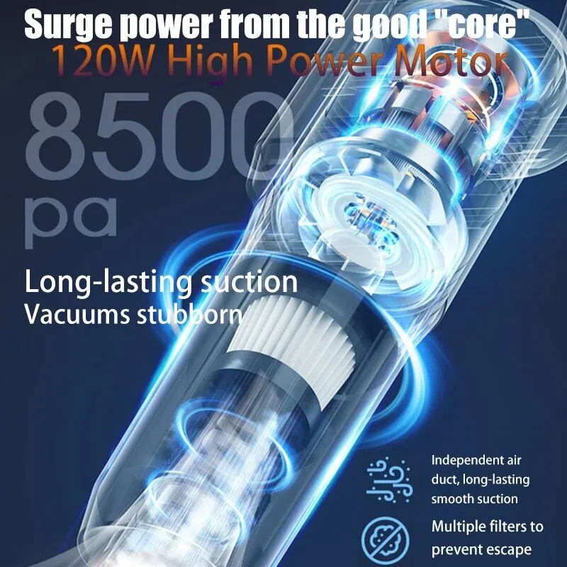 8500Pa high-power handheld wireless vacuum cleaner 120W household car dual-use vacuum cleaner, dust mite and dust cleaner - Image 6