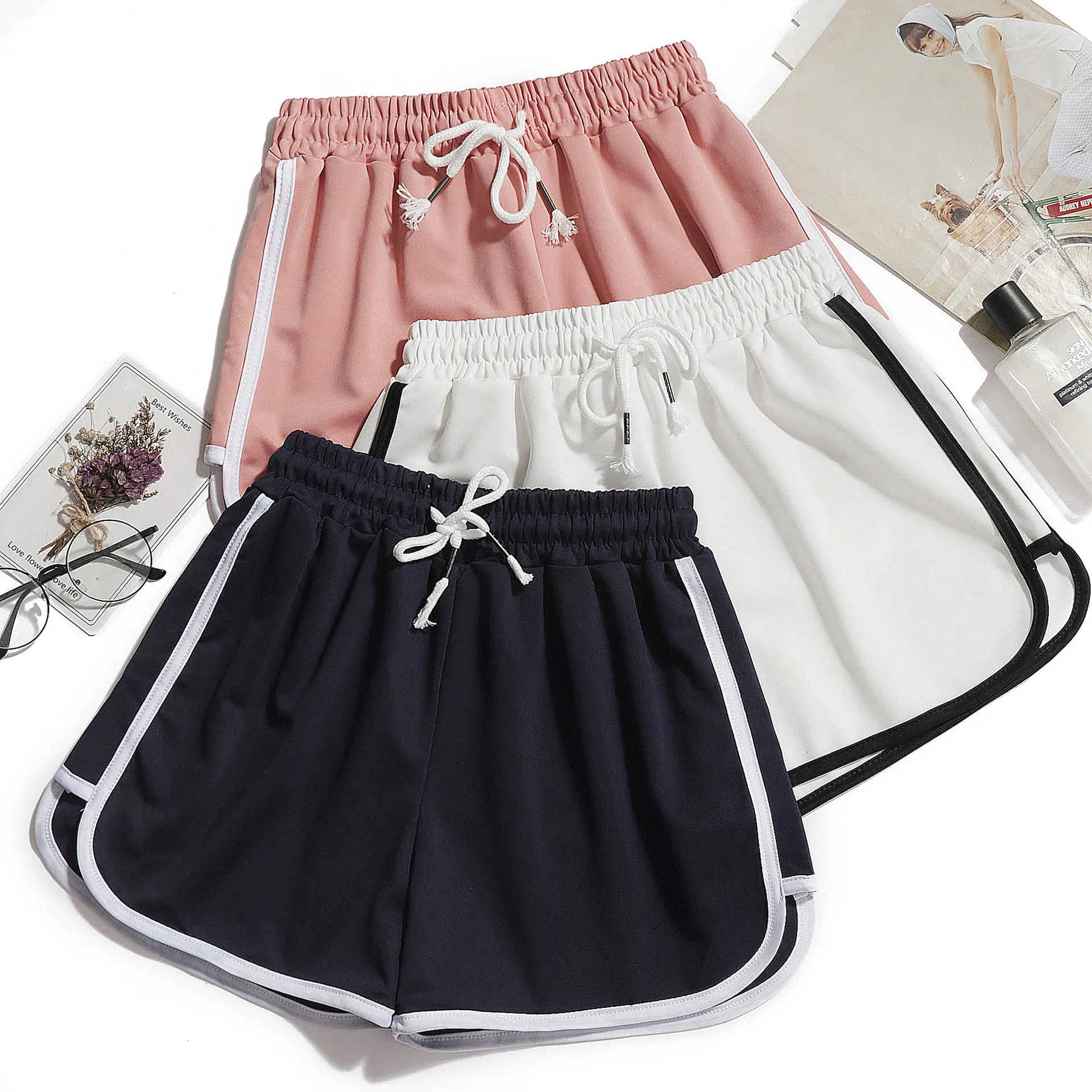 Women yoga Shorts Summer outer wear mid-waist casual loose straight pants lady stylish thin breathable wide leg gym short pants - Image 3