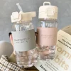 500ml Creative Water Bottle with Straw Portable Plastic Pop-Up Cover Water Cup for School Kids Leak-Proof Cute Drinking Bottle