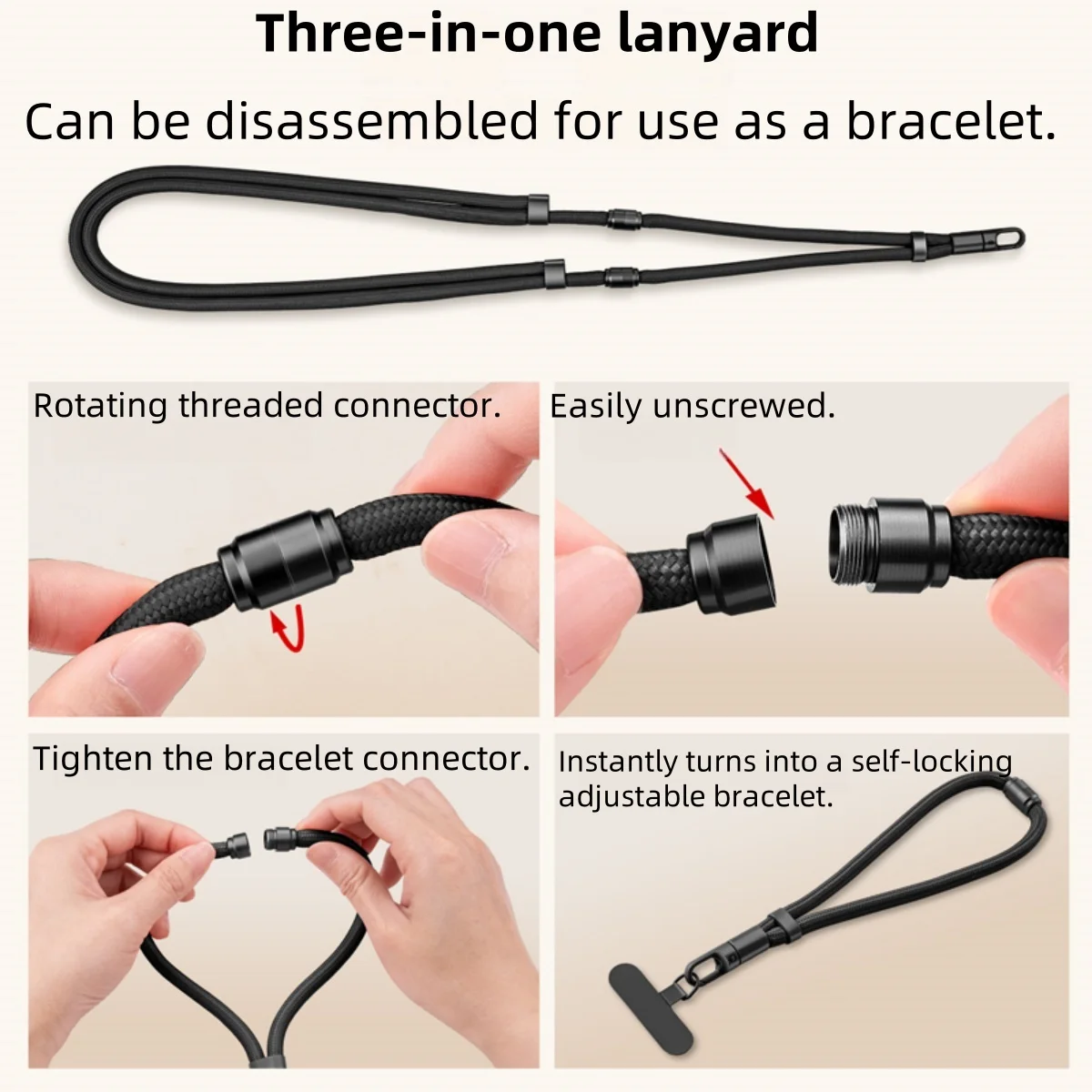 3-in-1 Switchable Mobile Phone Lanyard Adjustable Length Universal Mobile Phone Case Strap - Image 2