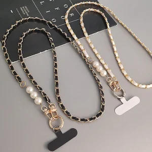 Mobile Phone Lanyard Women’s Long Neck and Shoulder Strap Phone Case Universal Lanyard Long Crossbody Pearl Pickup Chain