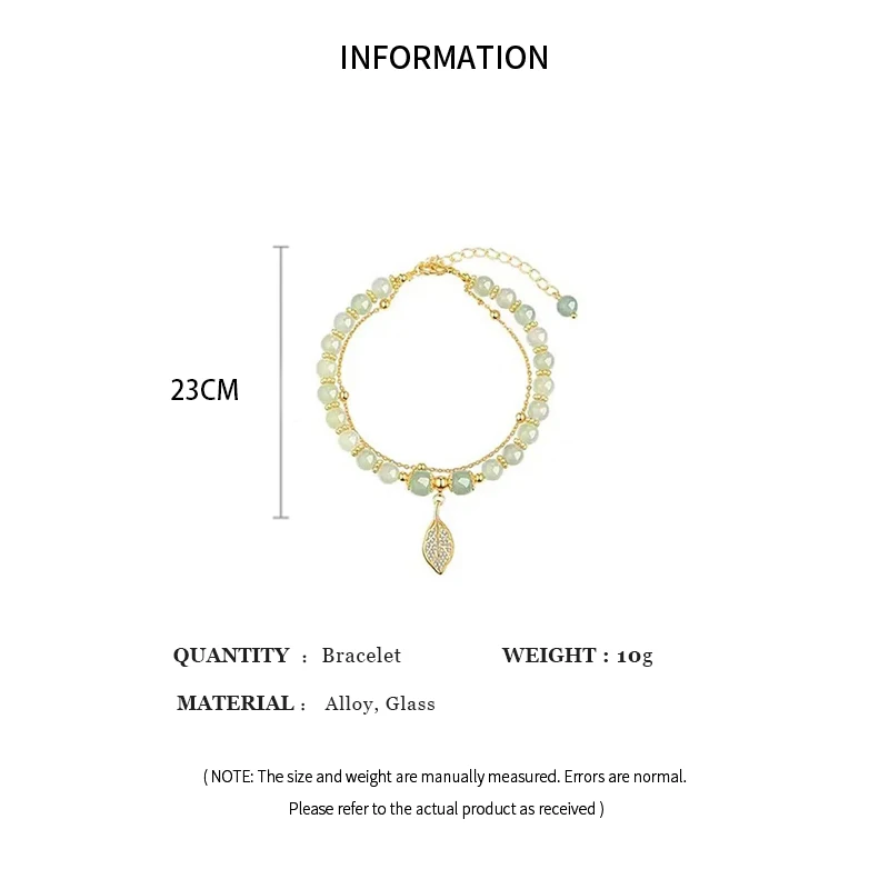 Chinese Style Green Jade Bracelet For Women Exquisite Gold Color Leaves Wrist Strap Bangle Double Chain Bracelet Girls Gifts - Image 6