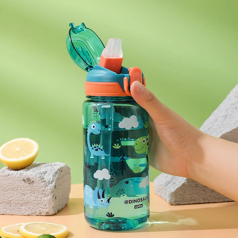 600ml Cartoon Animal Water Bottle Portable Safety Lock Cute Straw Cup Kids Leak-proof Drinking Jug For Outdoor Camping Travel - Image 2
