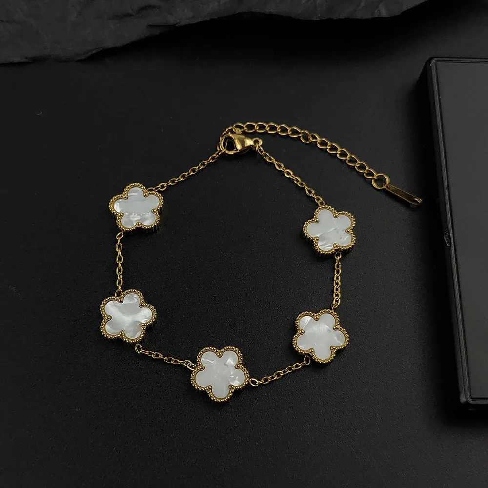 Mussel five-leaf plum blossom stainless steel women's exquisite chain bracelet, 18K gold plated, light luxury, lucky jewelry - Image 3