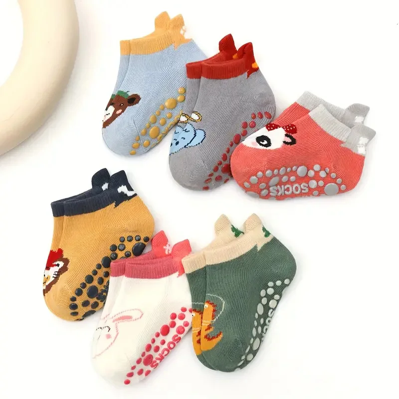 6 Pairs Kids Cotton Socks Cute Cartoon Animal Pattern Comfy Breathable Baby Non-slip Floor Socks - Image 3