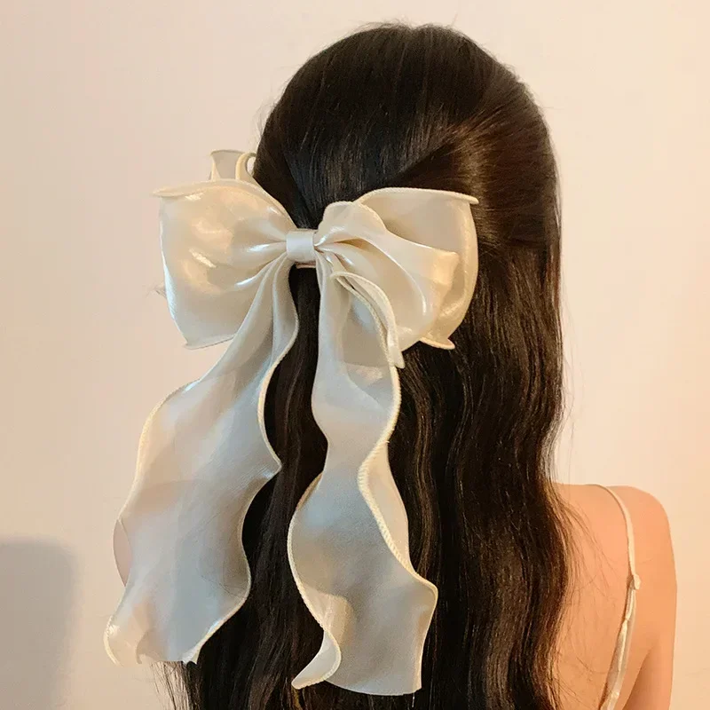 Sweet Chiffon Bow Hair Clips Girls Blue Shining Satin Bowknot Hair Clips Ribbon Bow Barrette Hairpin Grip Ponytail Clip Headwear - Image 5