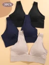 FINETOO 3pcs Deep V Women Seamless Bras Push Up Padded Tops Sexy Wireless Underwear Ladies Breathable Backless Bralette Lingerie