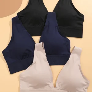 FINETOO 3pcs Deep V Women Seamless Bras Push Up Padded Tops Sexy Wireless Underwear Ladies Breathable Backless Bralette Lingerie