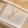 New Cute Romantic Pink Sakura Pendant Stainless Steel Necklaces For Women Korean Fashion Female Sexy Clavicle Chain Jewelry Gift