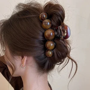 Retro Gradient Beaded Hair Claw 11Cm Women’s Geometric Plastic Hairpin Shark Clip Fashion Everything Hair Clip Hair Accessories