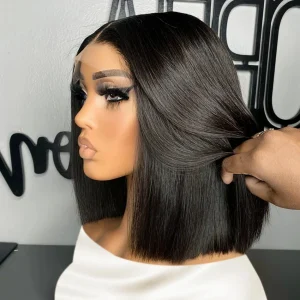 13×4 Straight Lace Frontal Bob Wig Pre Plucked 4×4 Human Hair Wigs Brazilian Remy Bone Straight Short Bob Wig For Women 14 Inch