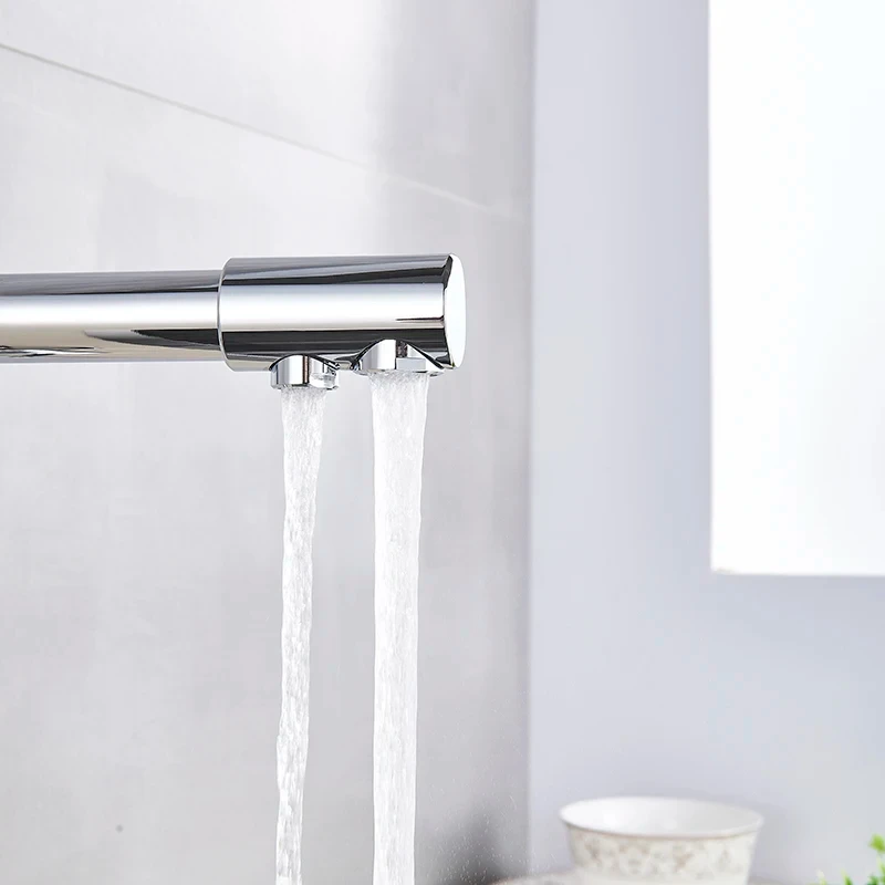2025 New Chrome Kitchen Faucet Double Swivel Spout Drinking Water Purifier Filter Brass Sink Mixer Tap Hot and Cold Water - Image 3