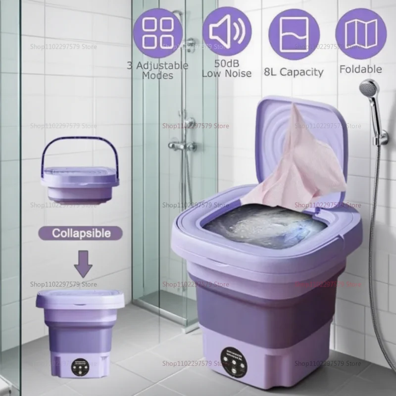Portable Small Foldable Washing Machine with Spin Dryer For Socks Underwear Washer Household Mini Washing Machine EU Plug - Image 2