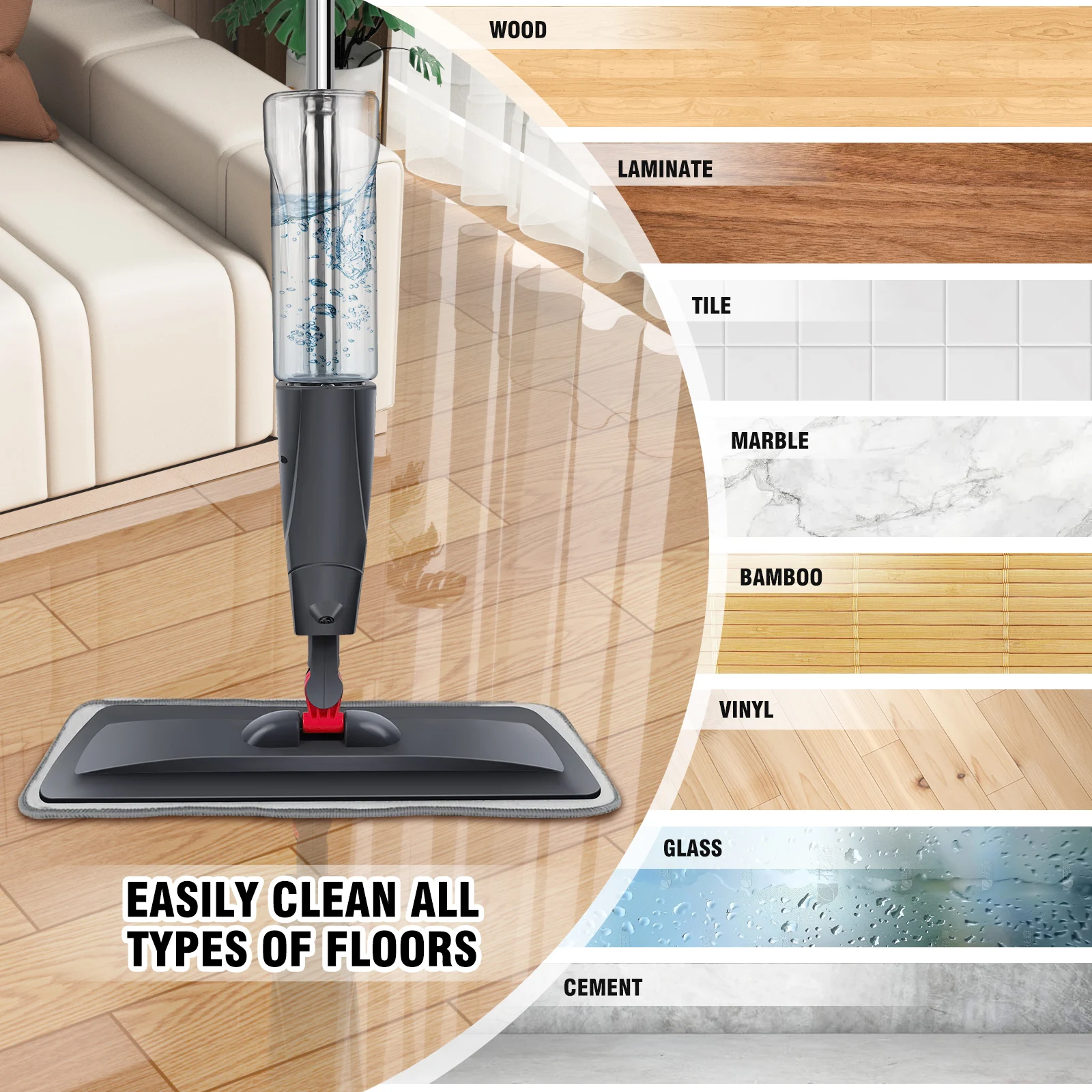 Spray Mop,Microfiber Spray Mop for Floor Cleaning Wet Dry, 360 Degree Spin Dust Home Kitchen Hardwood Floor Flat Mops with 700ML - Image 4