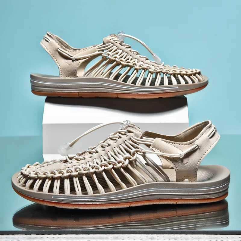 Summer Men Sandals Fashion Handmade Weaving Design Beach Sandals Breathable Casual Flat Sandals Outdoor Couples Sandals Size - Image 2