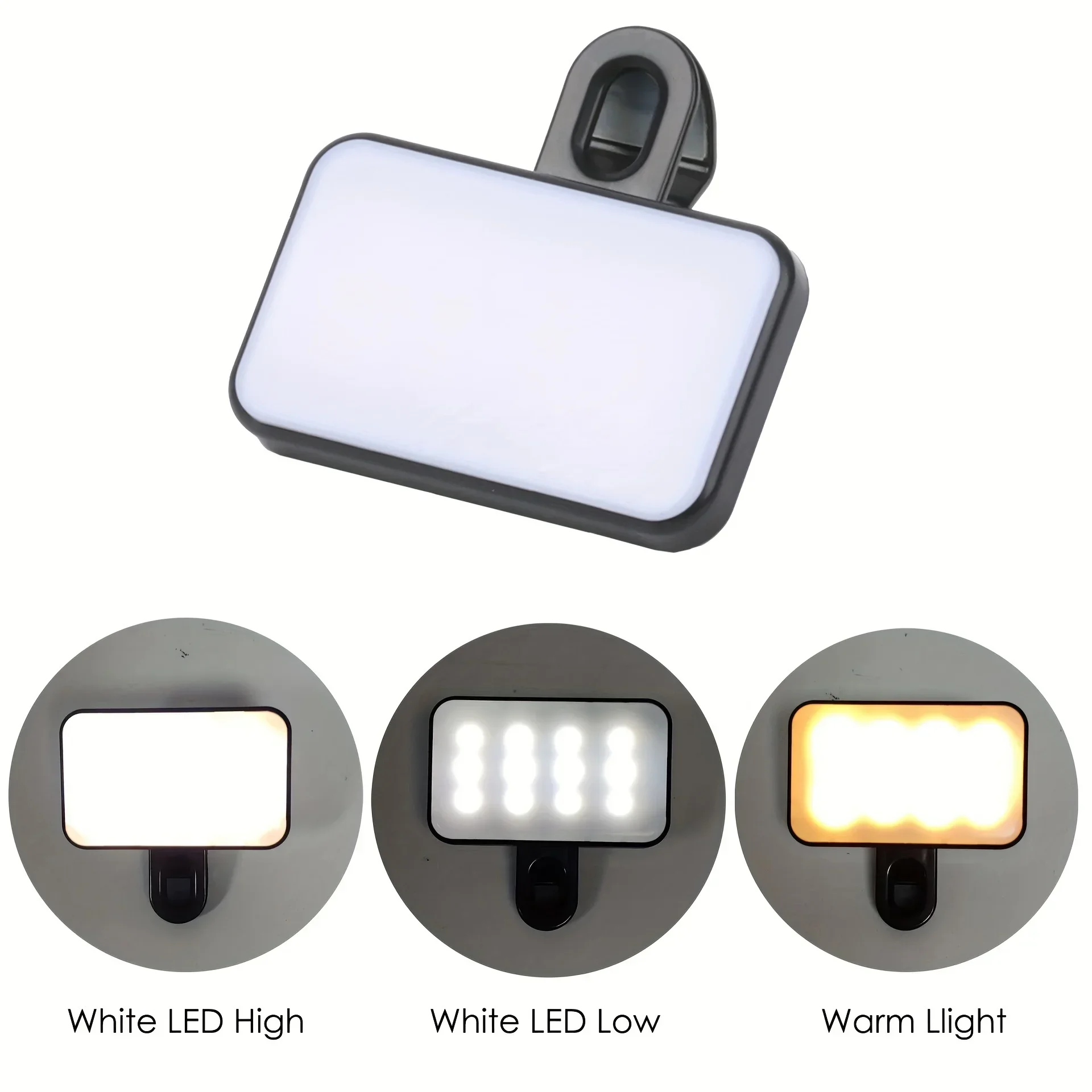 Mini Rechargeable Selfie Fill Light - 3 Color Modes, Adjustable Brightness, Clip-on LED Light for Mobile Phones & Computers - Image 4