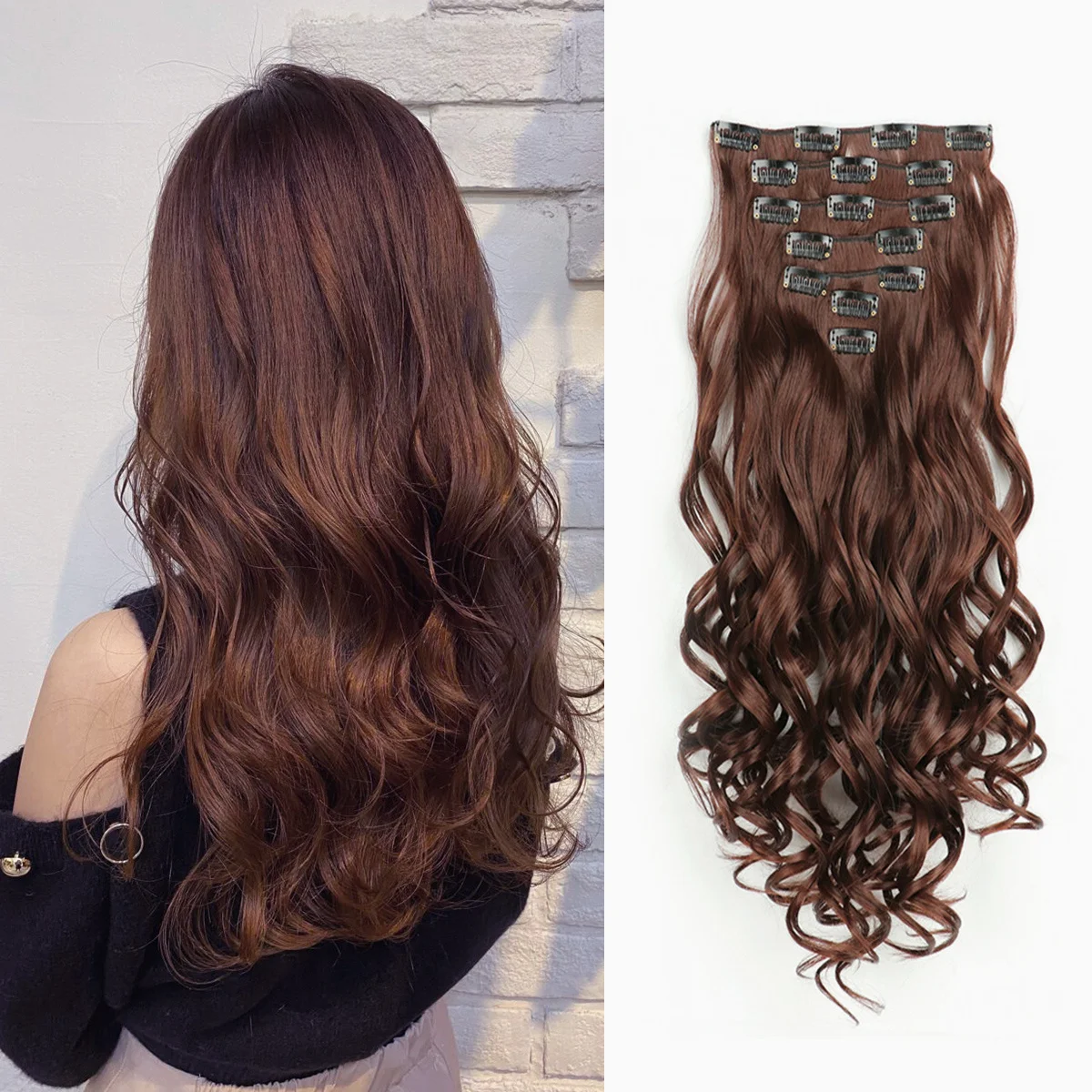 Clip In Hair Extensions 7 PCS Full Head 22 Inch Long Curly Wavy Synthetic Hair Pieces Natural Wavy For Women Girls Hair - Image 2