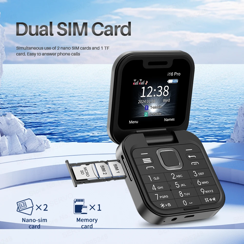 SERVO i16 PRO Foldable Mini Mobile Phone 2G Dual SIM Card Speed Dial Magic Voice 1.77''Screen 3.5mm Jack Flip Cellphone Type-C - Image 3