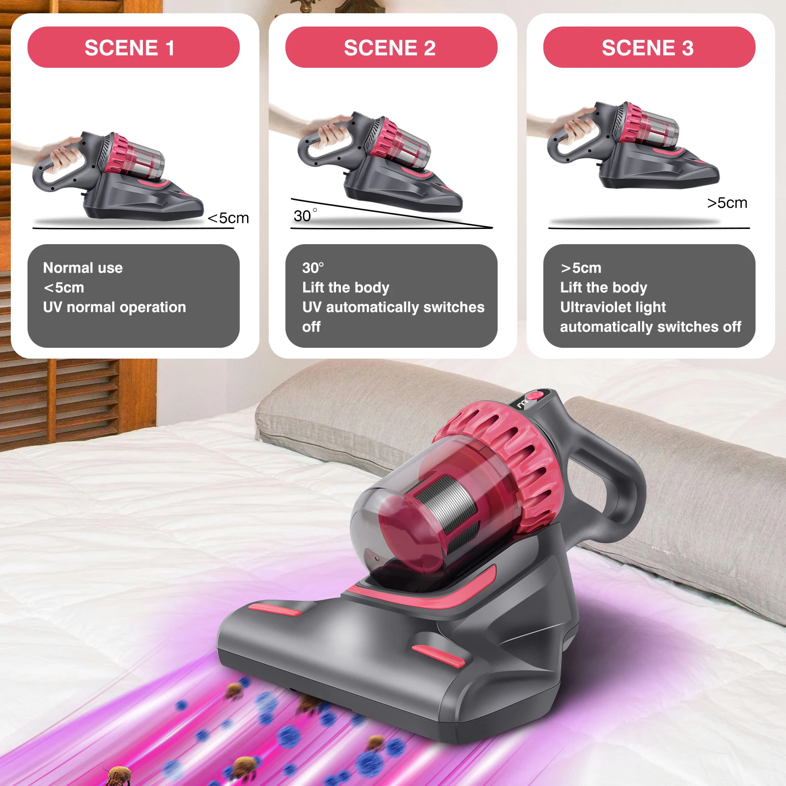 10000PA Mattress Vacuum Cleaner Ultraviolet Sterilization Machine Mini Handheld Wireless Mite Remover USB Charging Portable UV-C - Image 2