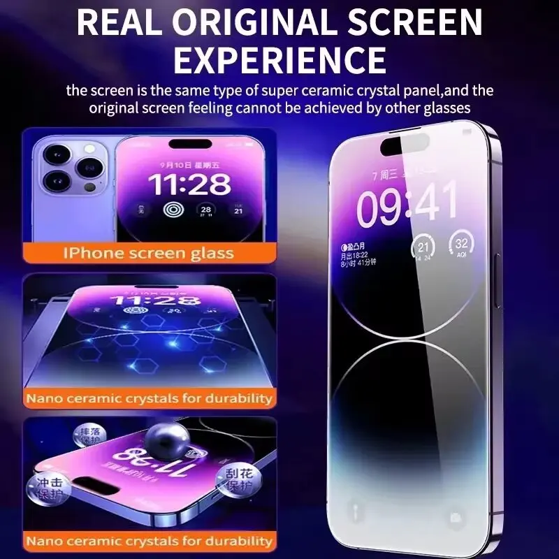 1-2pcs 8K HD Tempered Glass Screen Protector For IPhone 16 17 16e 13 12 15 14 11 Pro Max 8 Plus 13 12 Mini SE Auto-Dust Removal - Image 3