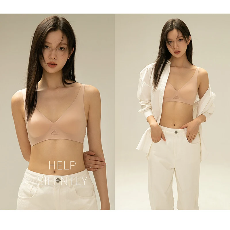 2Pcs/Set Deep V Seamless Bras Women Hollow Out Wireless Brassiere Soft Padded Brasiere Female Push Up Underwear Stretch Lingerie - Image 2