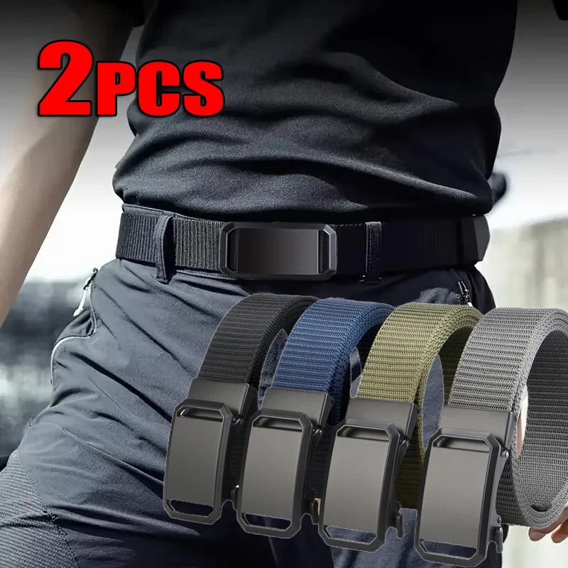 Newest Automatic Buckle Belt Canvas Tactical Waist Belt v Durable Casual Outdoor Hunting Adventures Training Pants Belt For Mens