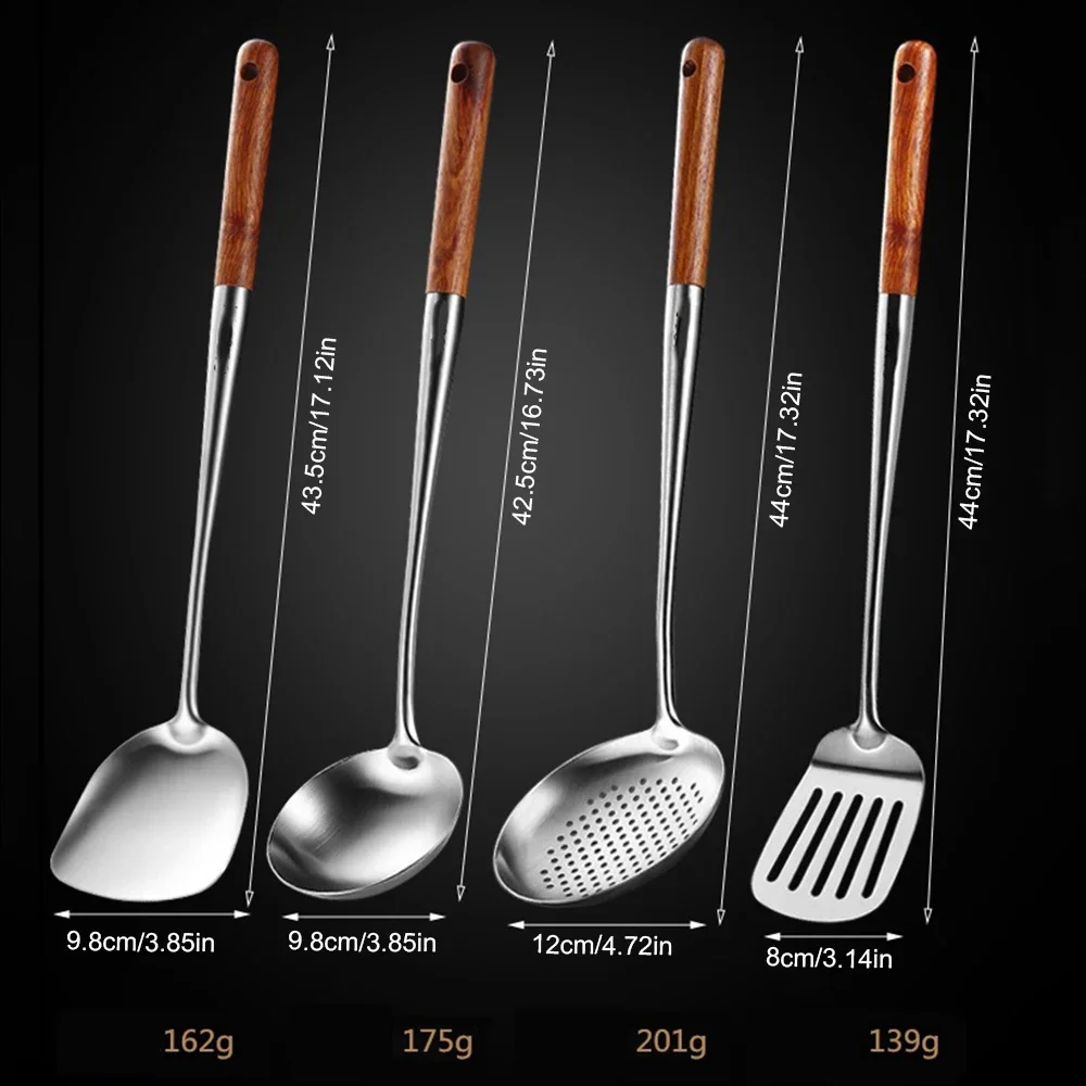4Pcs Stainless Steel Spatula Spoon Wood Handle Cooking Shovel Ladle Kitchen Utensils Baking Cooking Tools Kitchenware Cookware - Image 2