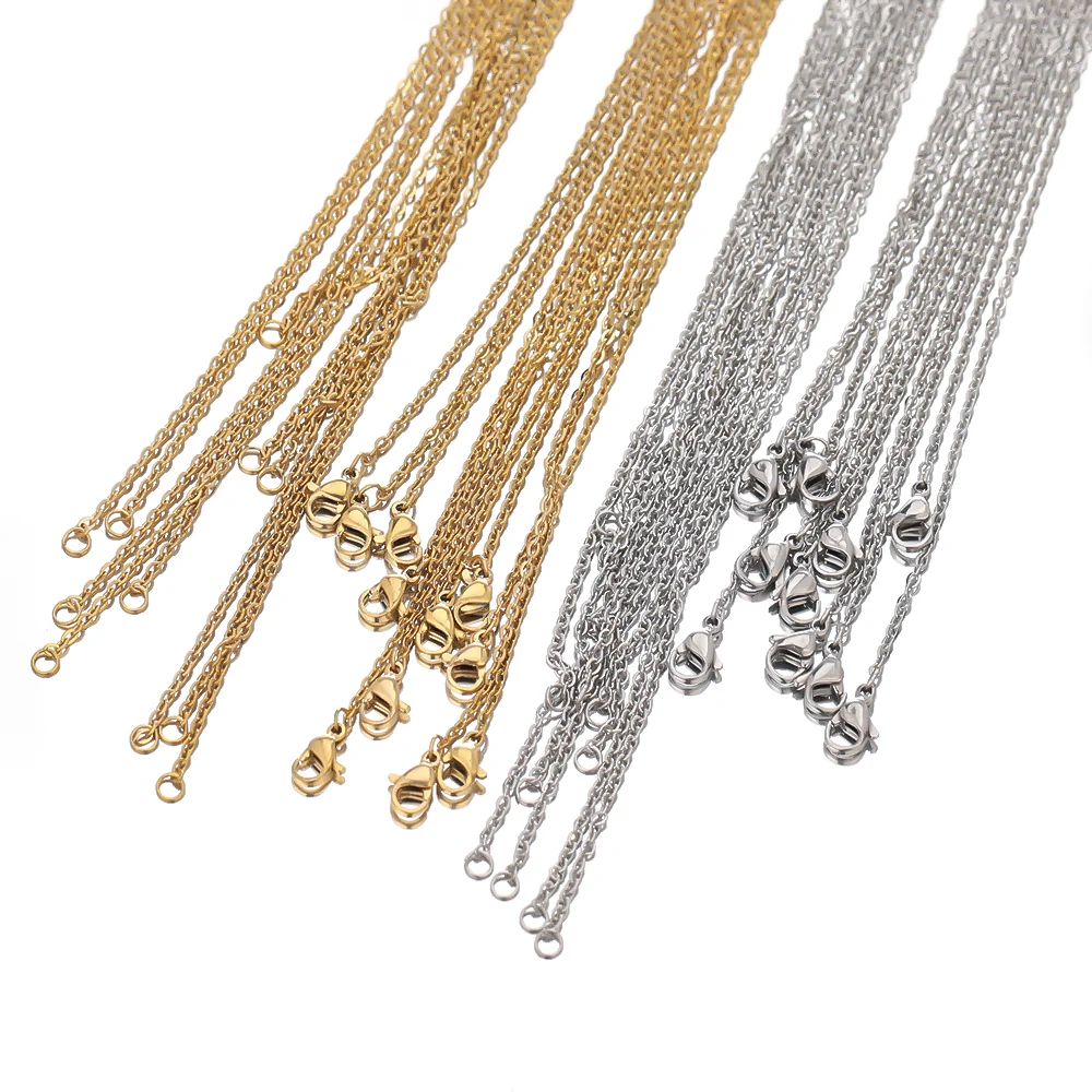10pcs 50cm 2mm Gold Color Stainless Steel Link Chains Necklaces Fashion Jewelry Cuban Chains Wholesale Chain DIY Crafts Supplies - Image 4