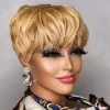 Brown Short Pixie Cut Wig Human Hair For Black Women Machine Made Wigs With Bangs Colored Brazilian Wig Human Hair Wigs
