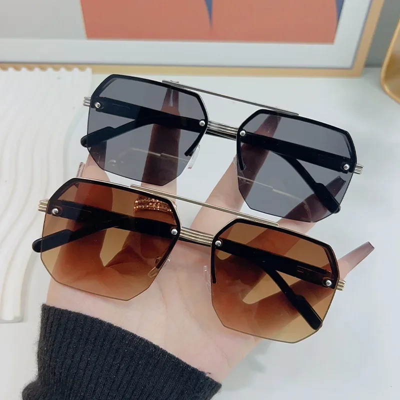 Men's Metal Sunglasses Square Half Frame Rice Nails Casual Trend Personality Retro Fashion Outdoor Sports Eyeglasses - Image 5