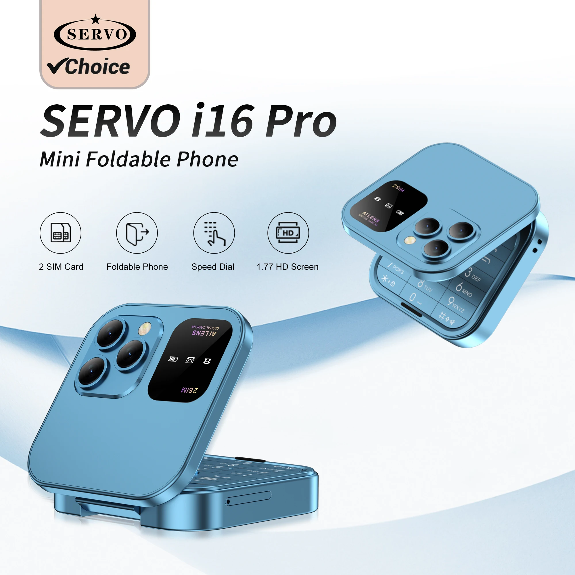 SERVO i16 PRO Foldable Mini Mobile Phone 2G Dual SIM Card Speed Dial Magic Voice 1.77''Screen 3.5mm Jack Flip Cellphone Type-C