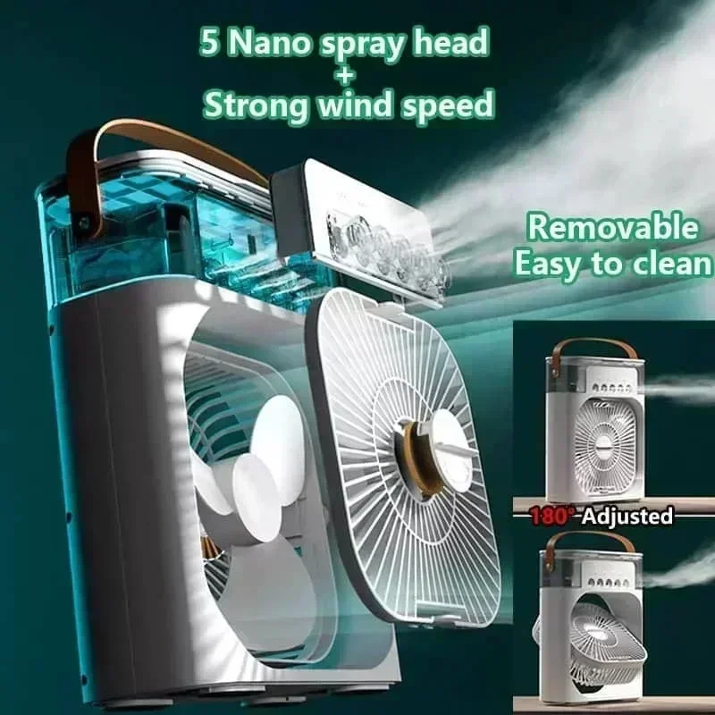 3 in 1 Mini Portable Cooling Fan with USB Charging Water Mist Air Conditioner LED Night Light for Home Office Desk Humidifier - Image 2