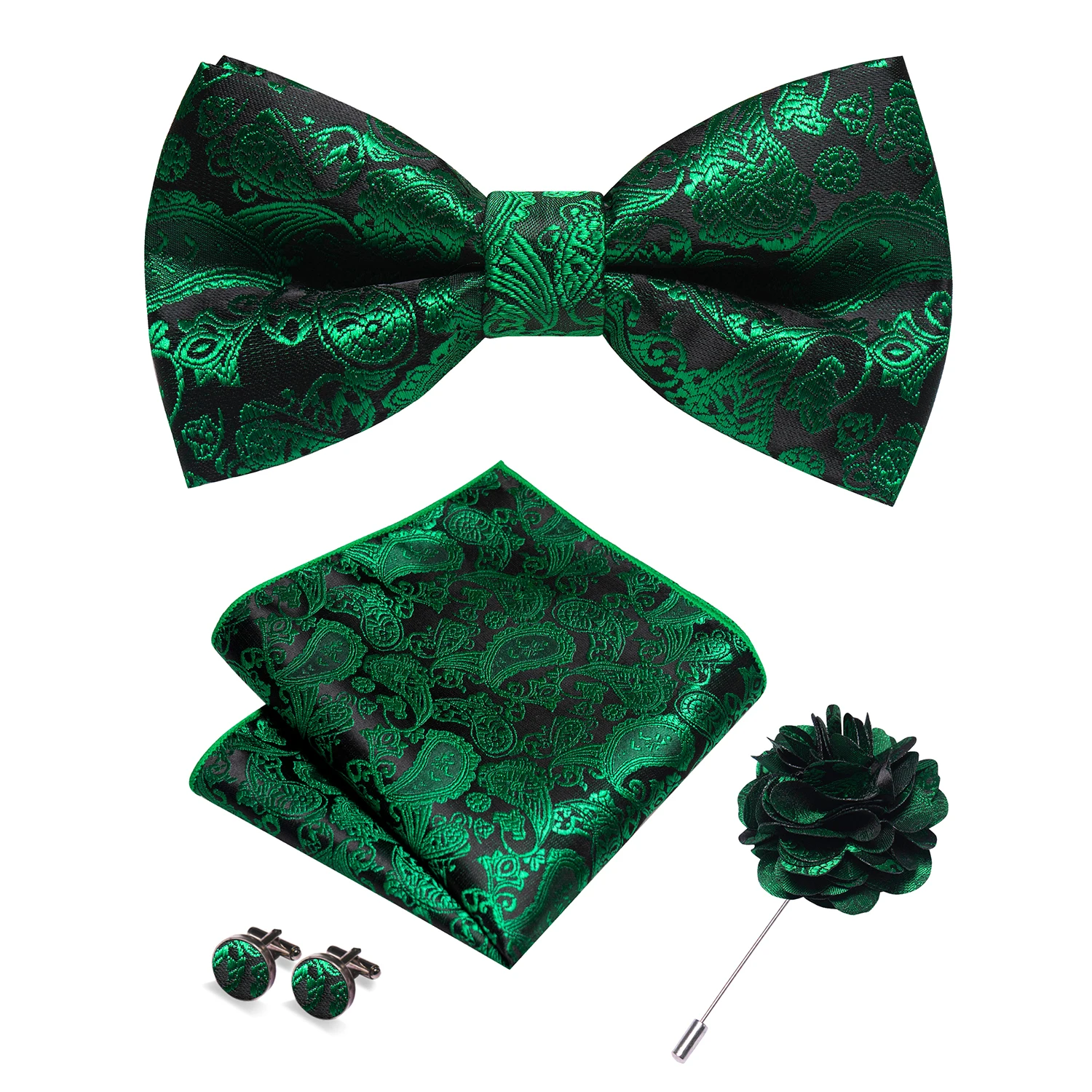 Champagne Silk Jacquard Paisley Mens Bow Tie Brooch Hanky Cufflinks Set Pre-tied Butterfly Knot Bowtie for Male Wedding Business - Image 5