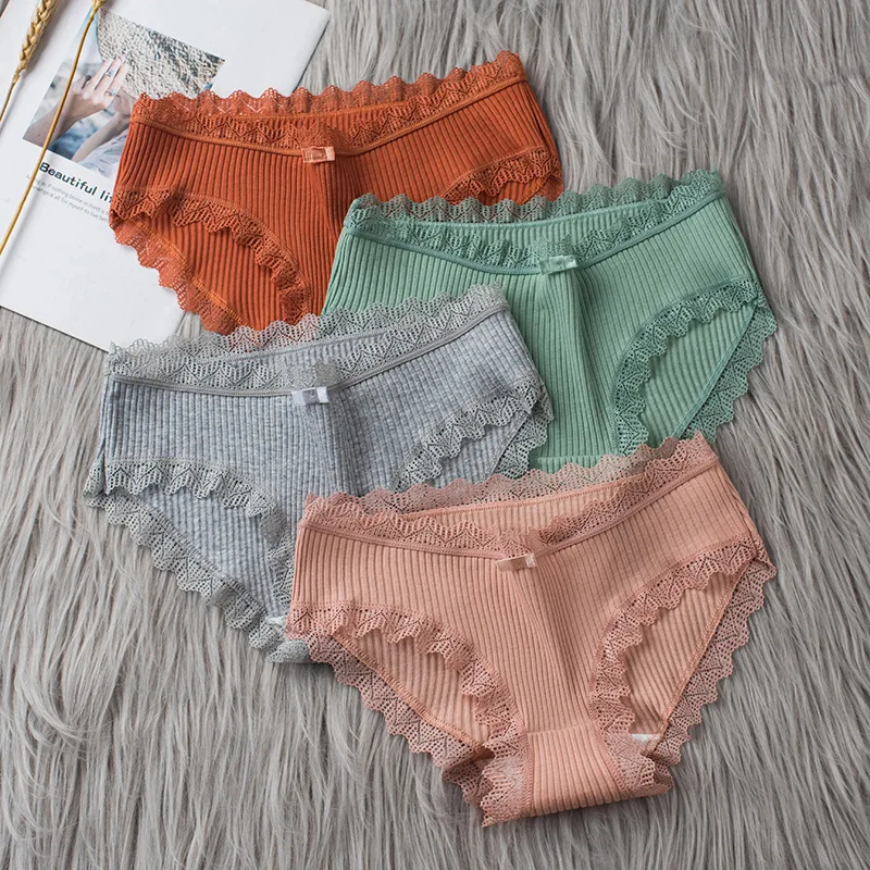 4 Pcs Lace Wavy Trim Bikini Panties, Comfy & Breathable Elastic Intimates Panties, Women's Lingerie & Underwear - Image 3